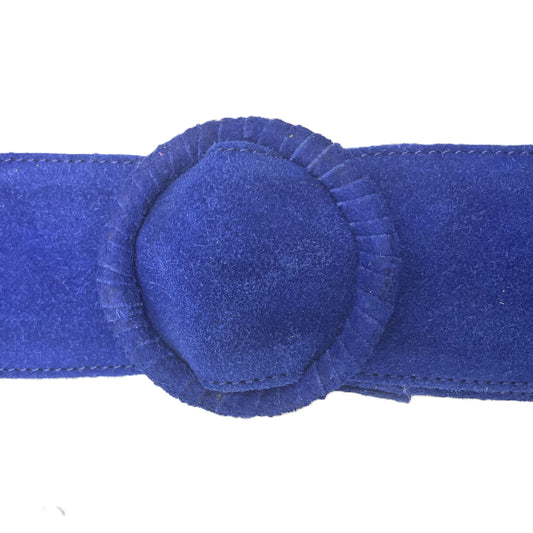 Blue Womens' Soft Silky Suede Leather Round Buckle 70mm Wide Dress Belt