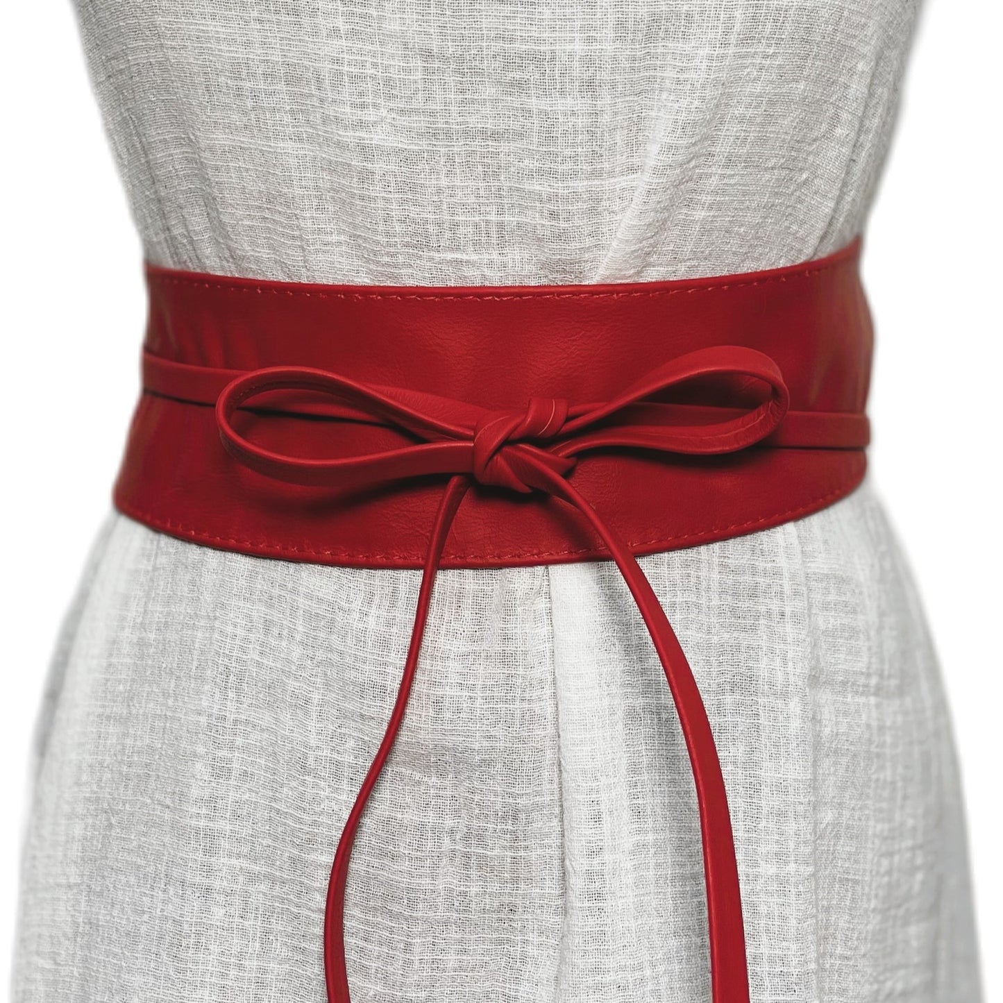 Red Obi belt soft genuine leather wrap belt | Wide waist belt in genuine leather | Genunine leather wrap around boho dress belt