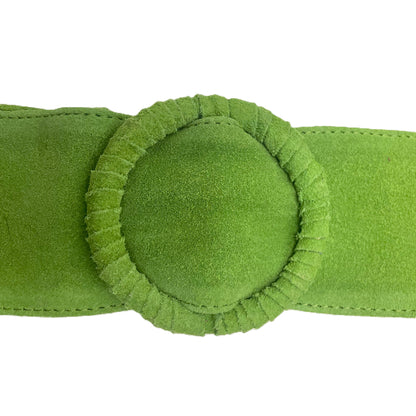 Apple Green Womens' Soft Silky Suede Leather Round Buckle 70mm Wide Dress Belt