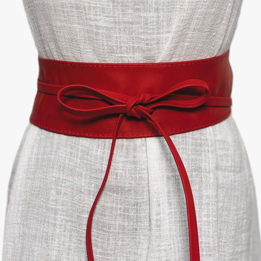 Red Obi belt soft genuine leather wrap belt | Wide waist belt in genuine leather | Genunine leather wrap around boho dress belt