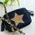 Leopard Star Black Camera Leather Crossbody Clutch Bag with Leopard print Replacement straps