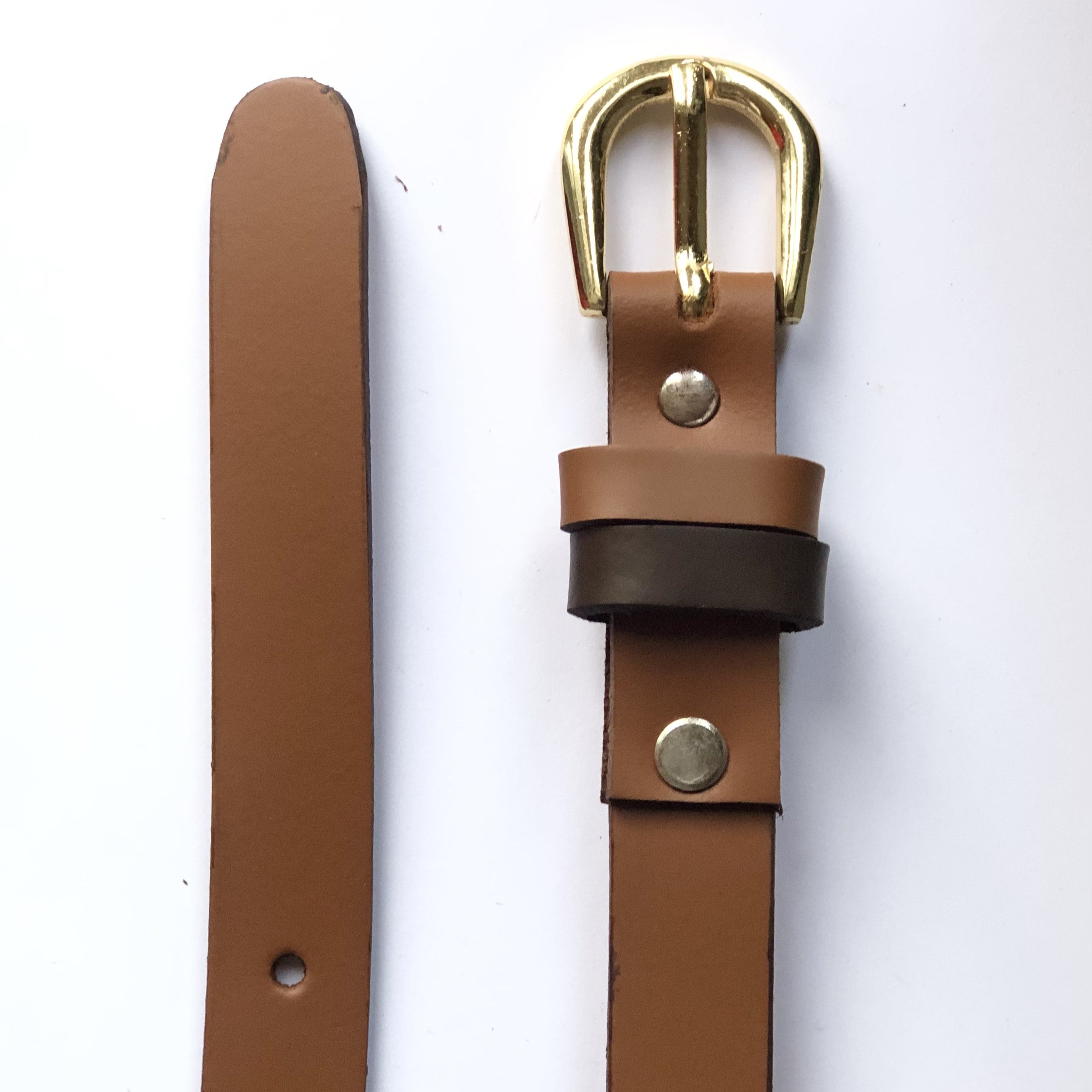 Smooth Skinny Leather Ladies Womens Belt Tan hydestyle.london