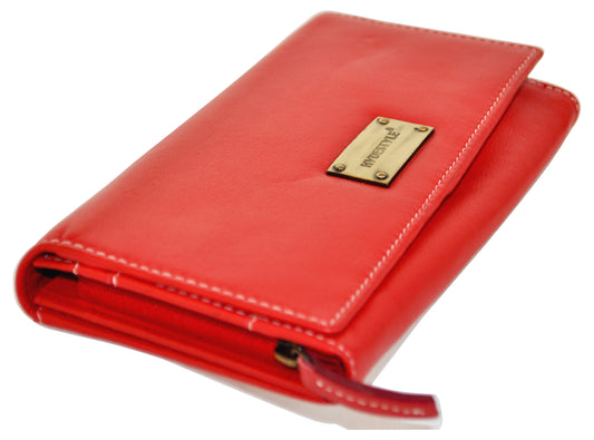 Pratico - women full Flap Leather Wallet #LW07 Red