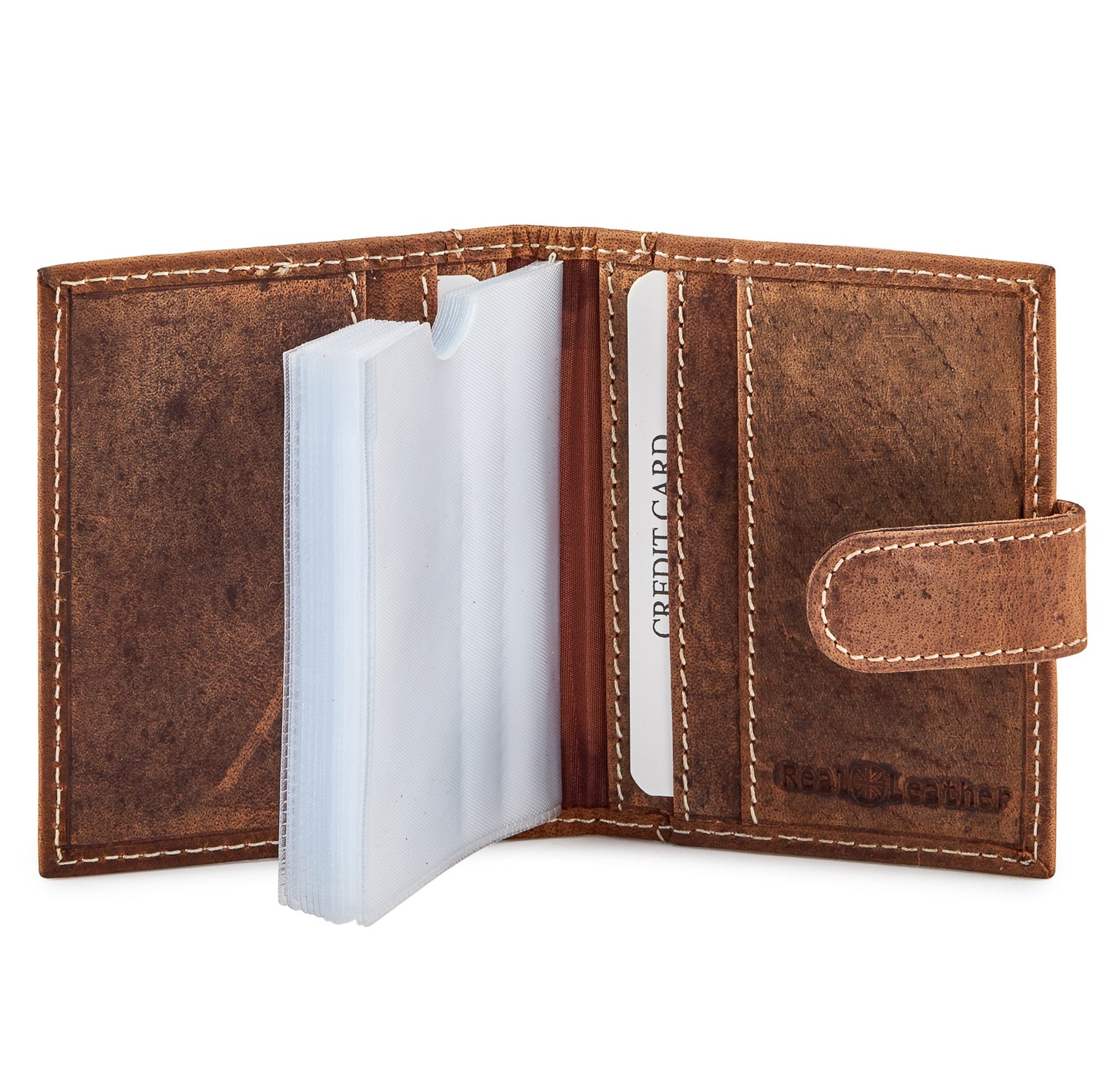 HYDESTYLE Genuine Leather Credit Card Holder Wallet For 34 cards with Plastic Sleeves #GW701