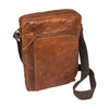 A4+ Brown Leather City Bag, 1 zippered pouch on the front and an adjustable shoulder strap.