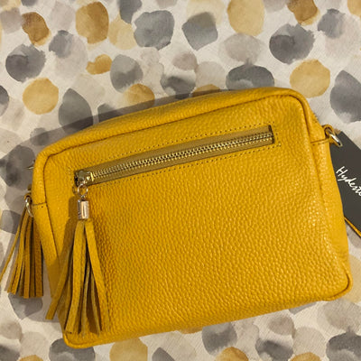 front side of Mustard Yellow  Leather Clutch Bag