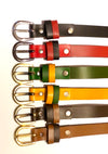 Black, Red, Green, Yellow, Brown and Tan Smooth Skinny Leather Belt.