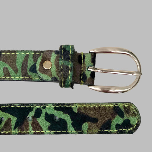 Camo Hair On Hide Leather Belt