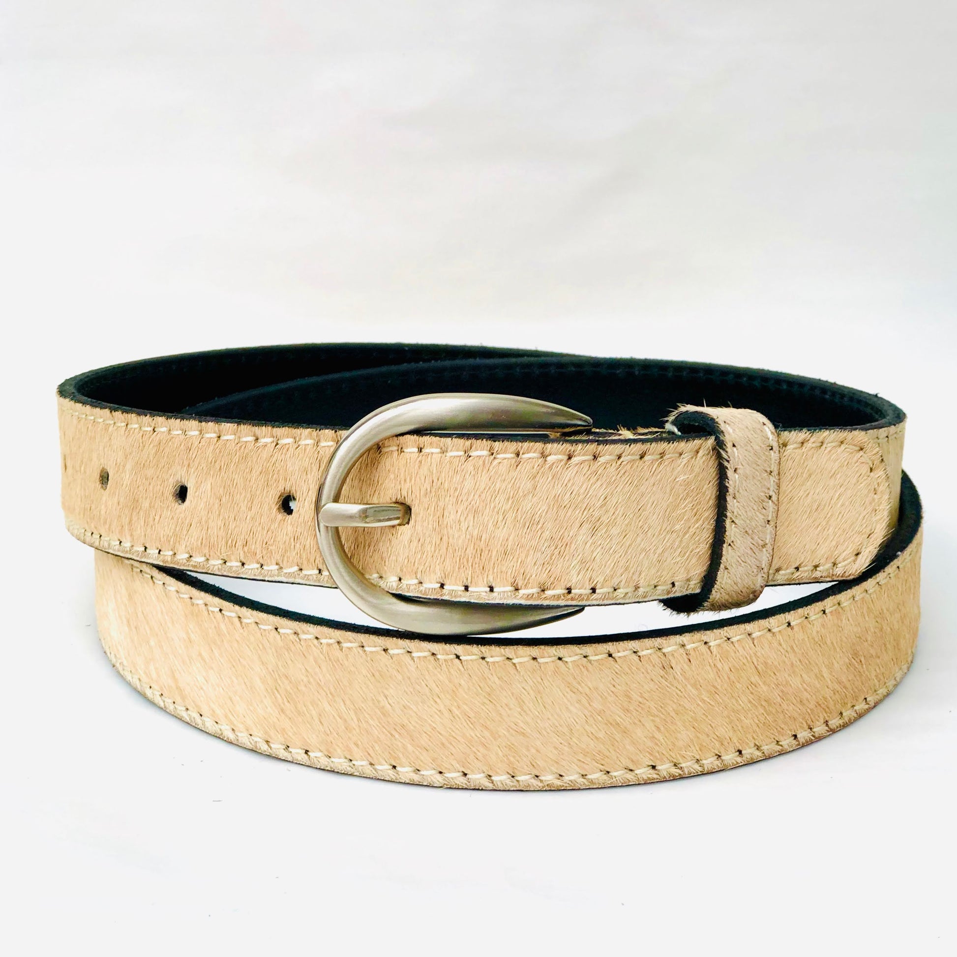 Folded Beige leather belt with metal buckle