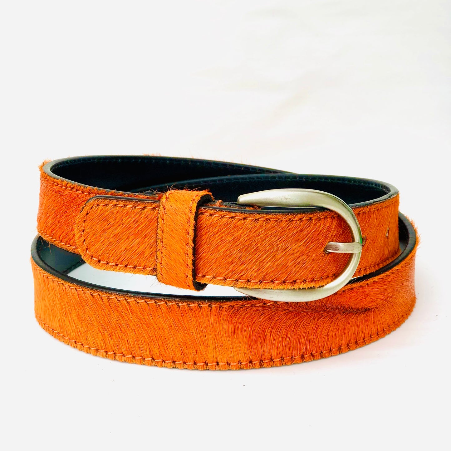 Neon Orange hair-on-hide women leather belt