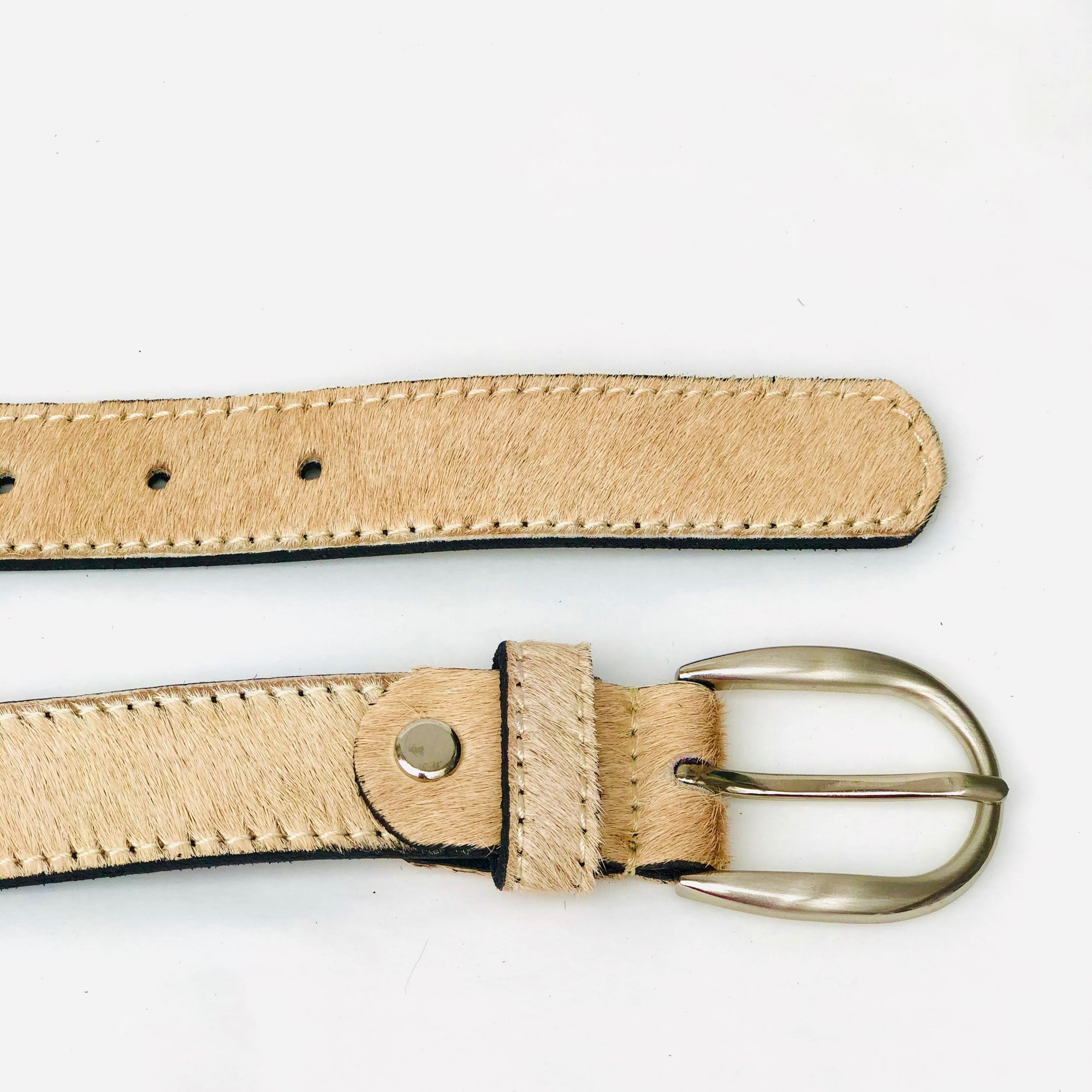 Hair-on-hide Beige leather belt
