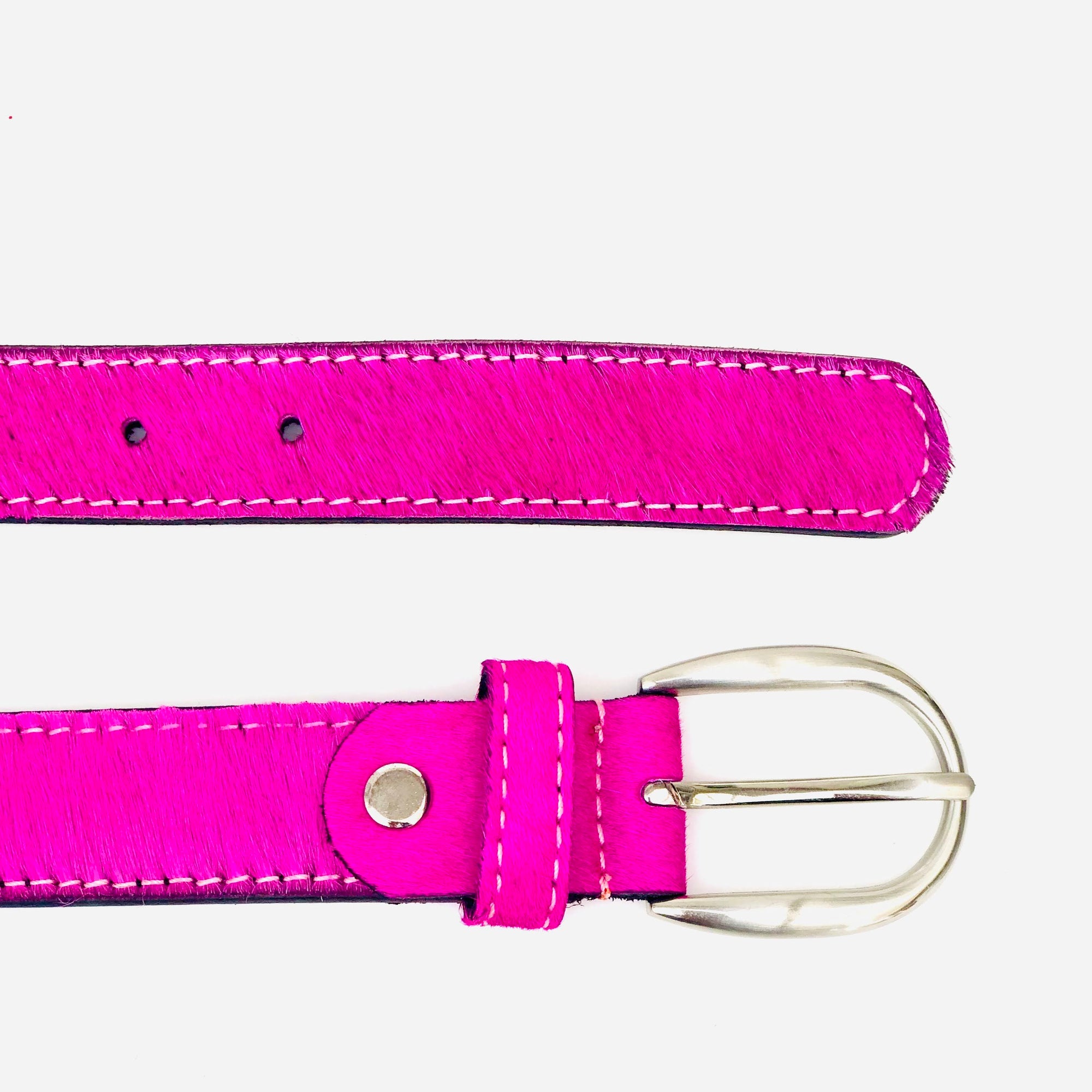 Neon Pink hair-on-hide womens leather belt