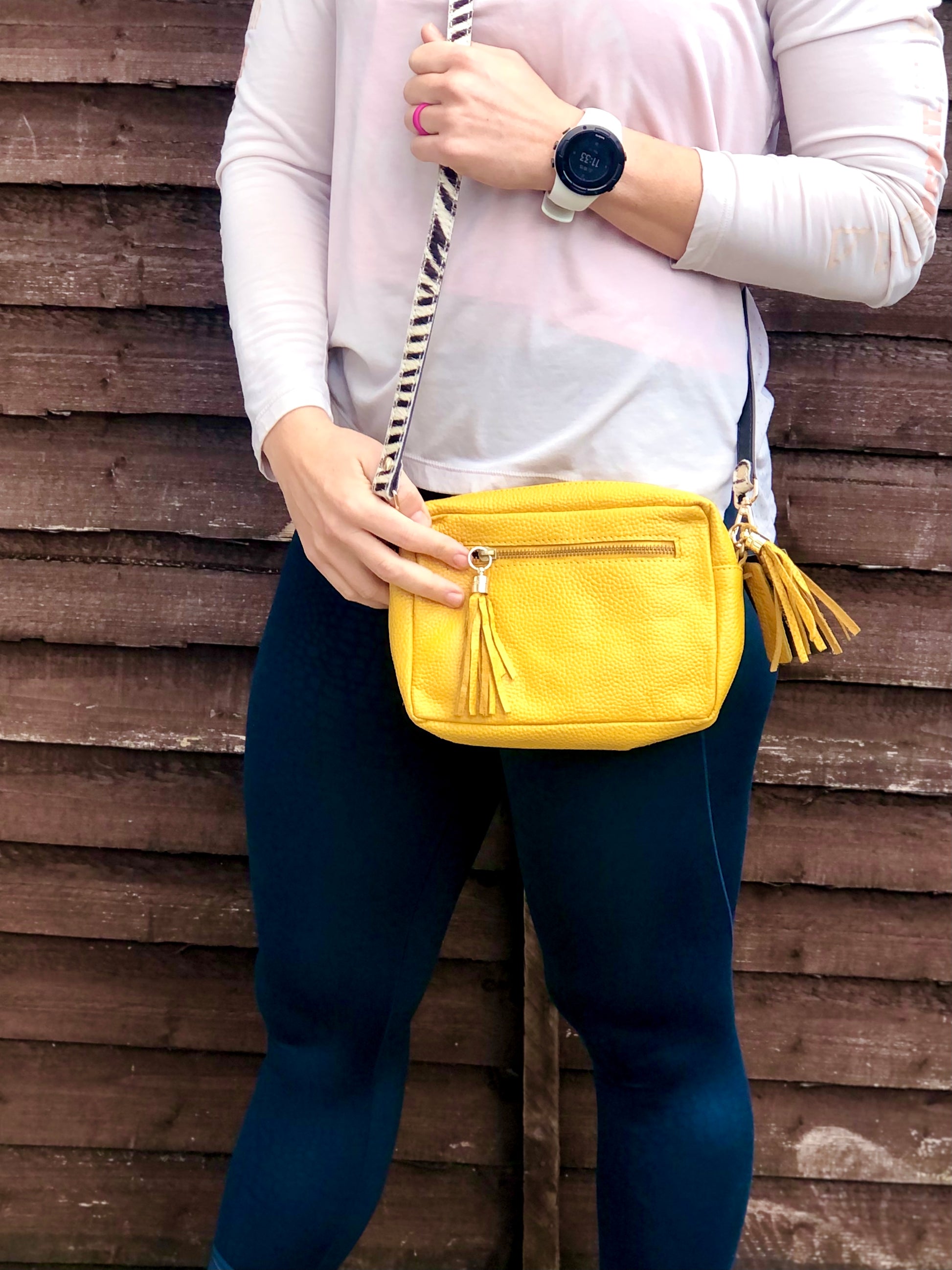 Mustard Yellow Leather Camera Clutch Bag