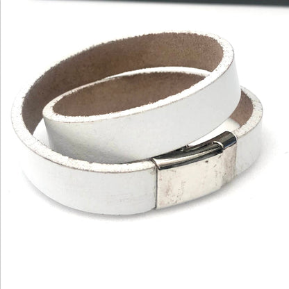 White Smooth Leather Wrap Bracelet / Cuff