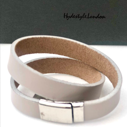 Soft Grey Smooth Leather Wrap Bracelet / Cuff