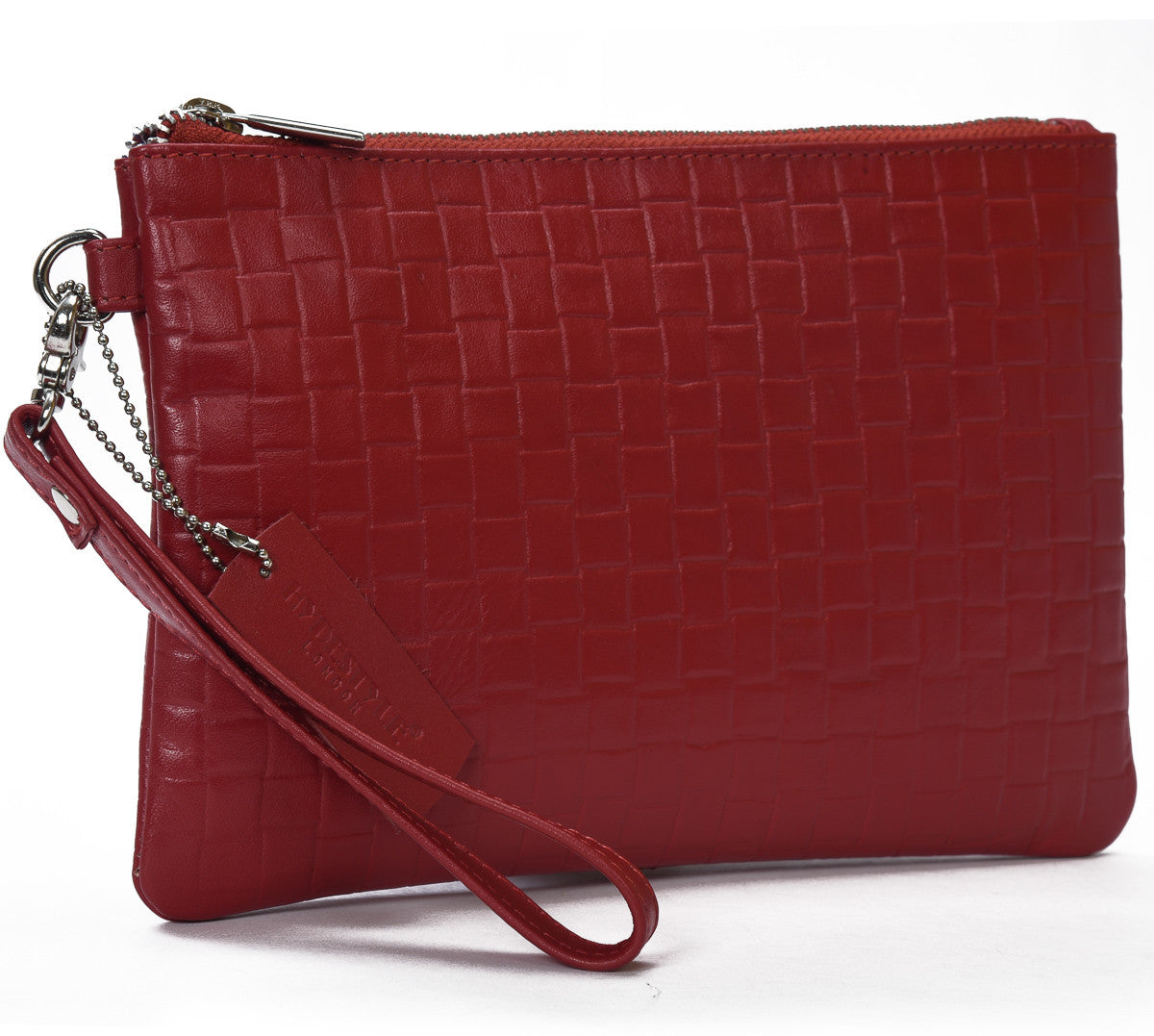 Secure RFID embossed leather ladies wristlet clutch with card case #LB66 Red