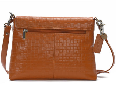 Secure RFID embossed leather ladies messenger bag with card case #LB67 Rust