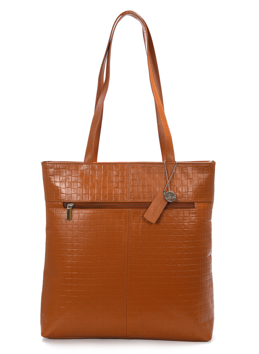 SECURE RFID Embossed Leather Waffel Ladies Zip Top Tote Bag LB68 RUST