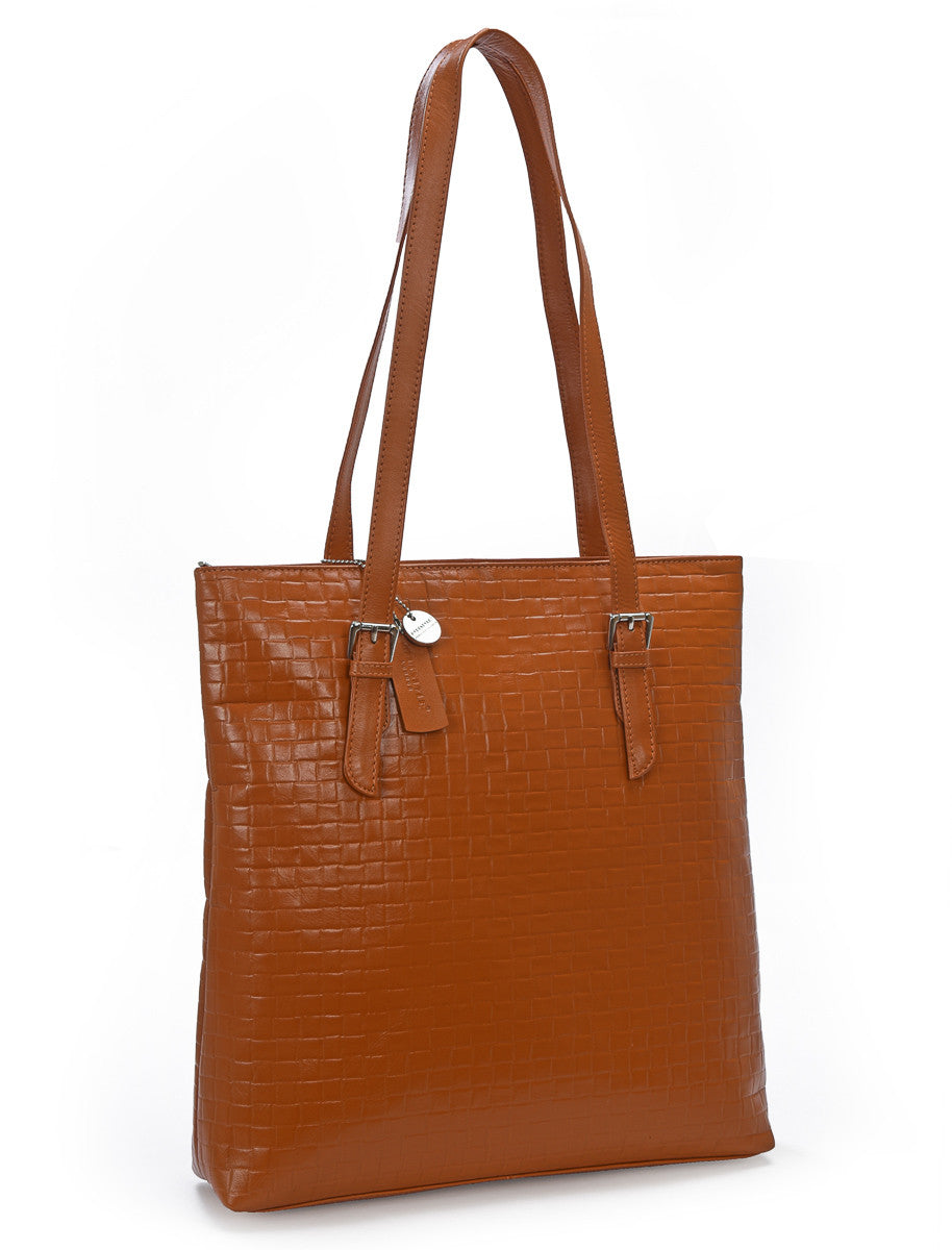 SECURE RFID Embossed Leather Waffel Ladies Zip Top Tote Bag LB68 RUST