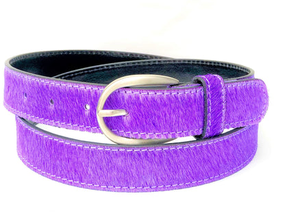 Rolled Light Purple hair-on women leather belt