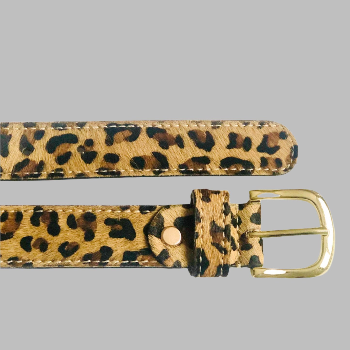 Leopard hair-on-hide women leather belt