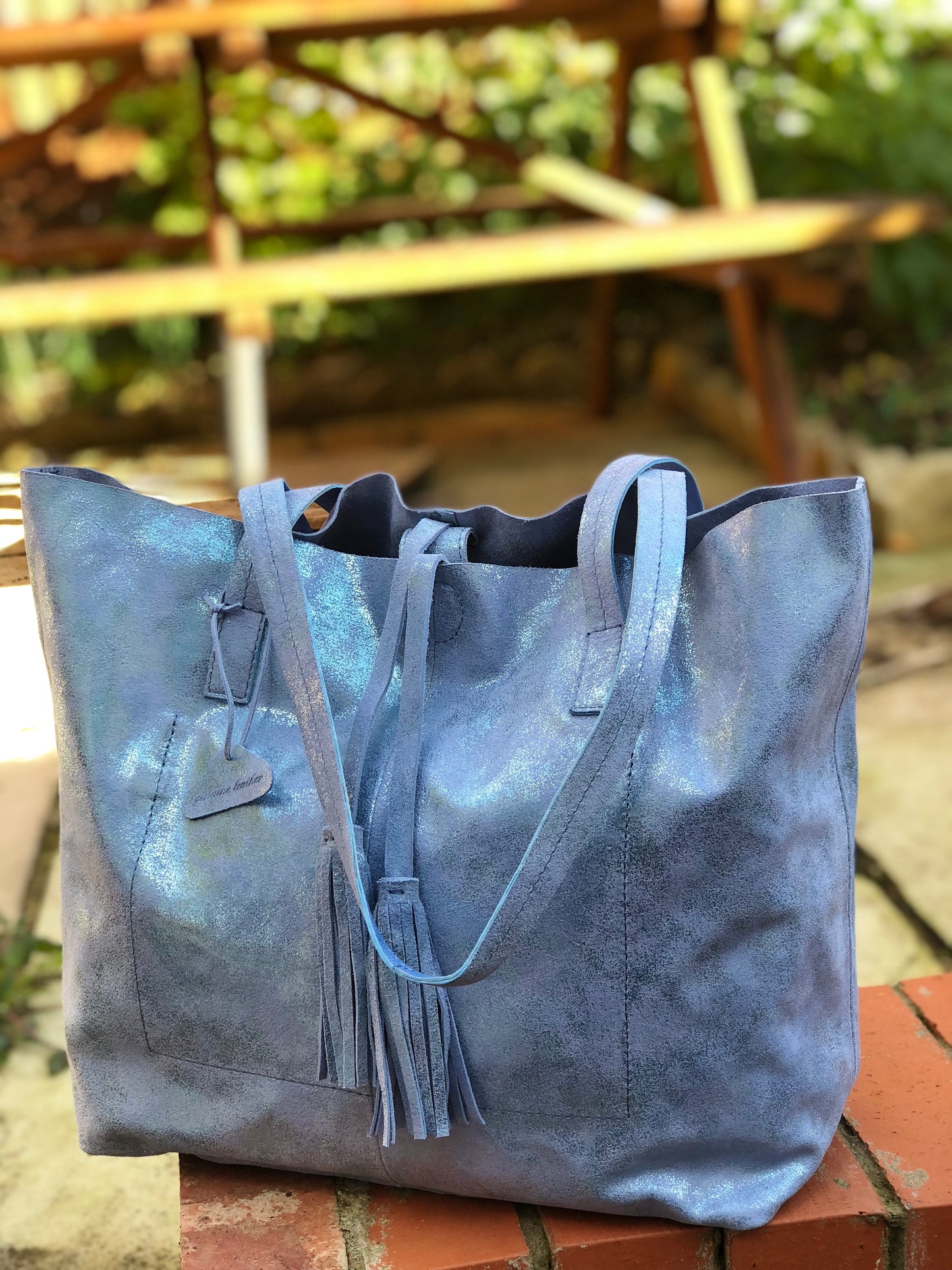 Metallic Magpie Genuine Leather Alice Tote Bag #LB901 Ice Blue