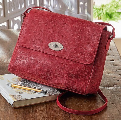 Vintage Embossed Leather Red Paisley Large LB102