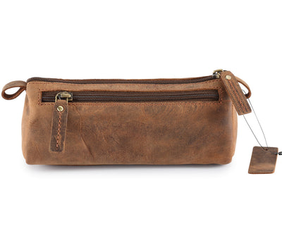 Brown Genuine Leather Pencil Case / Travel Toiletry Bag #TW10