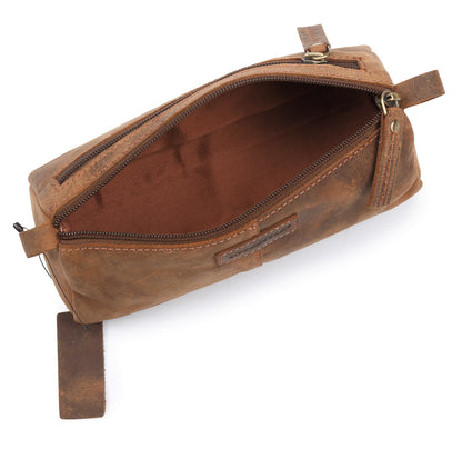 Brown Genuine Leather Pencil Case / Travel Toiletry Bag #TW10