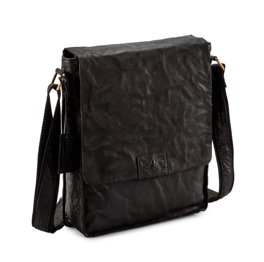 Pello Black washed leather man-bag #UM102 - Medium