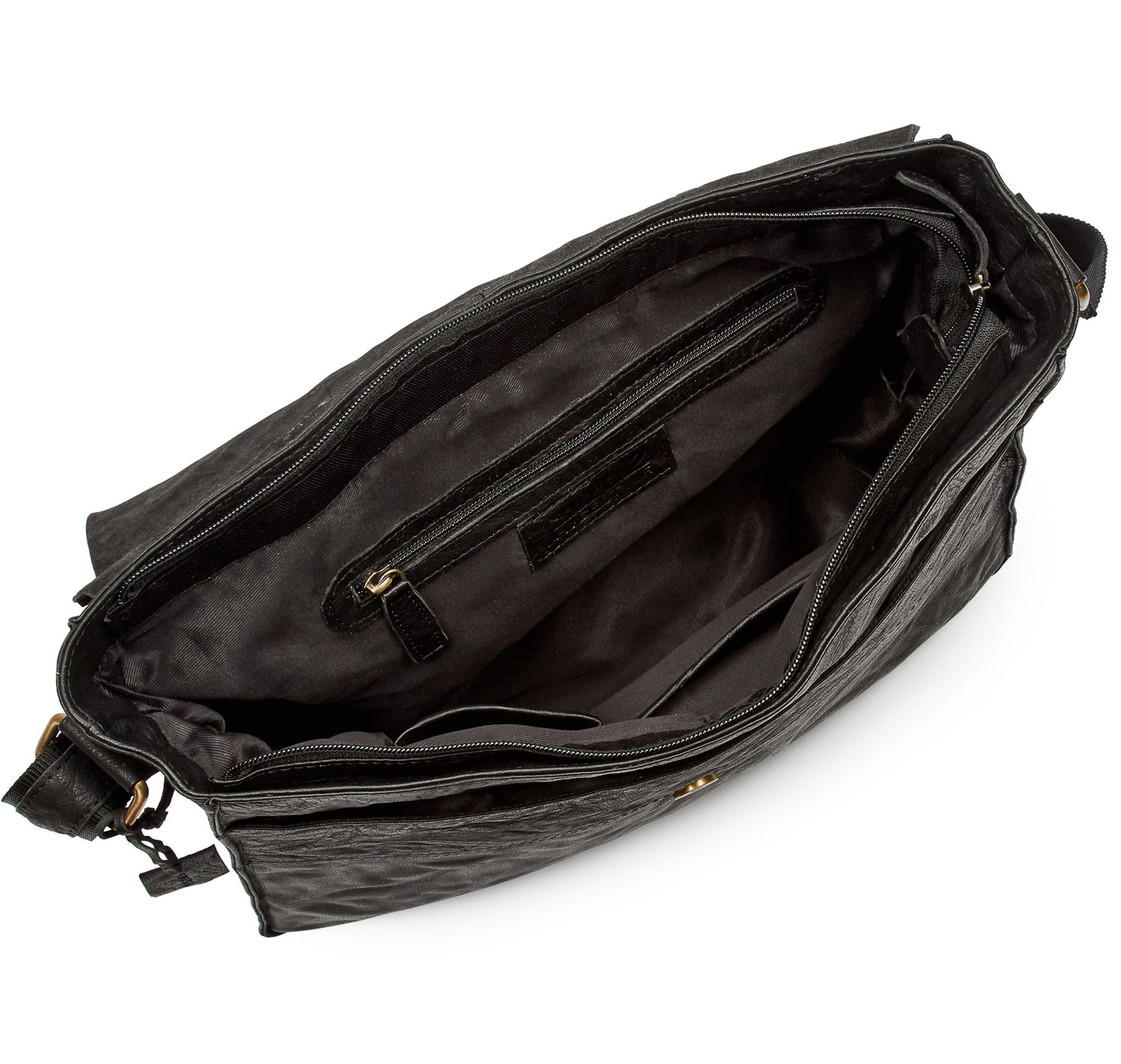Pello Black washed leather man-bag  #UM103 - Large