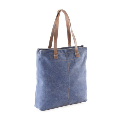 HYDESTYLE Crackle leather  tote shopper bag #LB15 Denim Blue