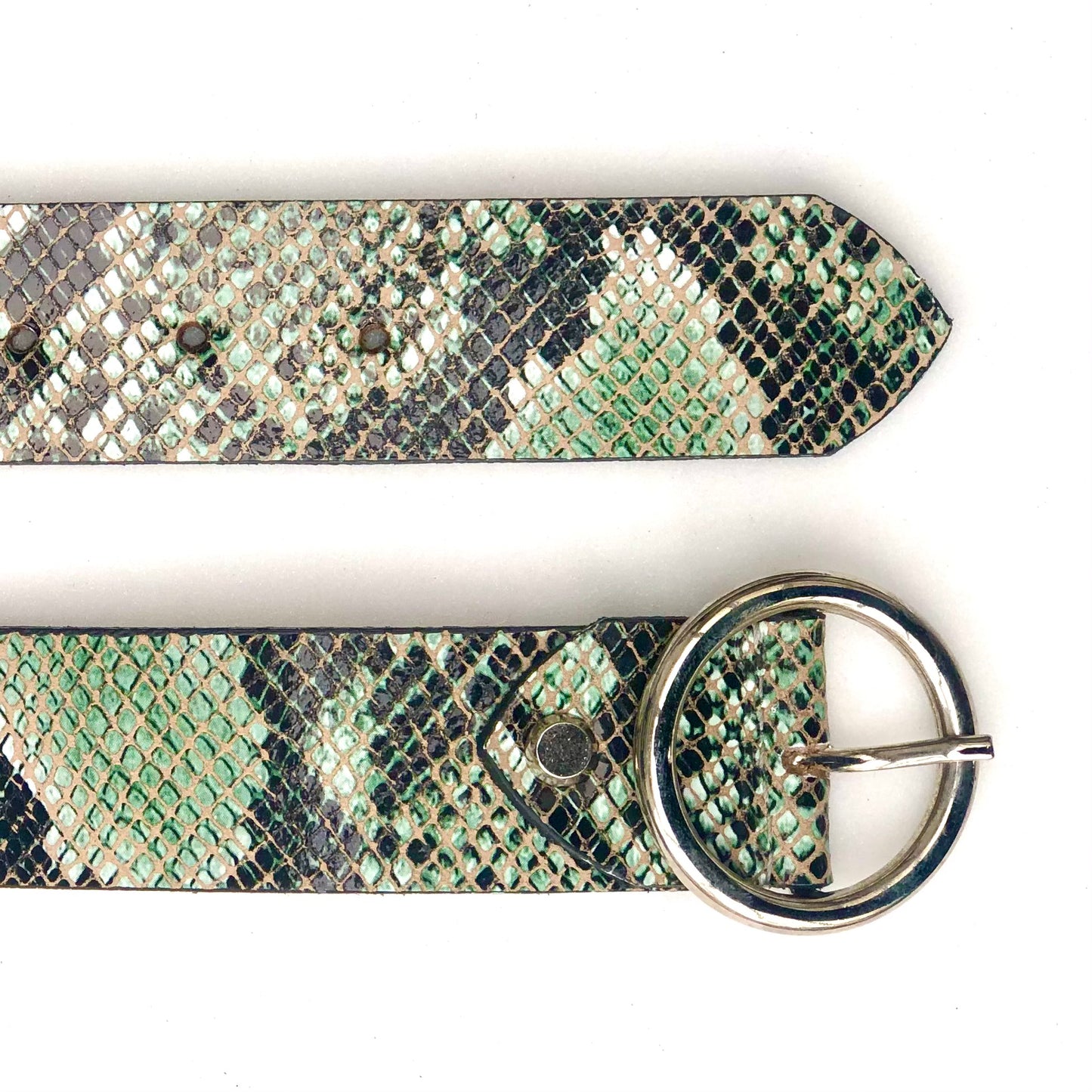 Green Black Python Snake Skin Effect Women Wide Leather Belt