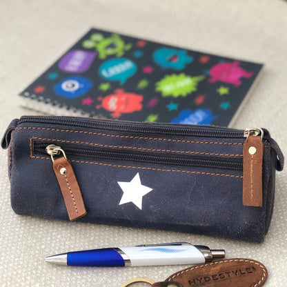 Personalised Leather Pencil Case TW10-Denim Blue