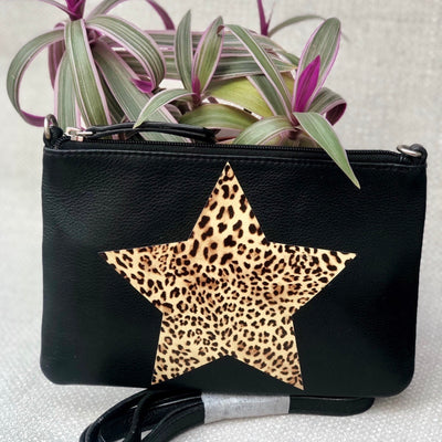 Personalised Leopard Star Leather Clutch Bag LBR301-Leopard