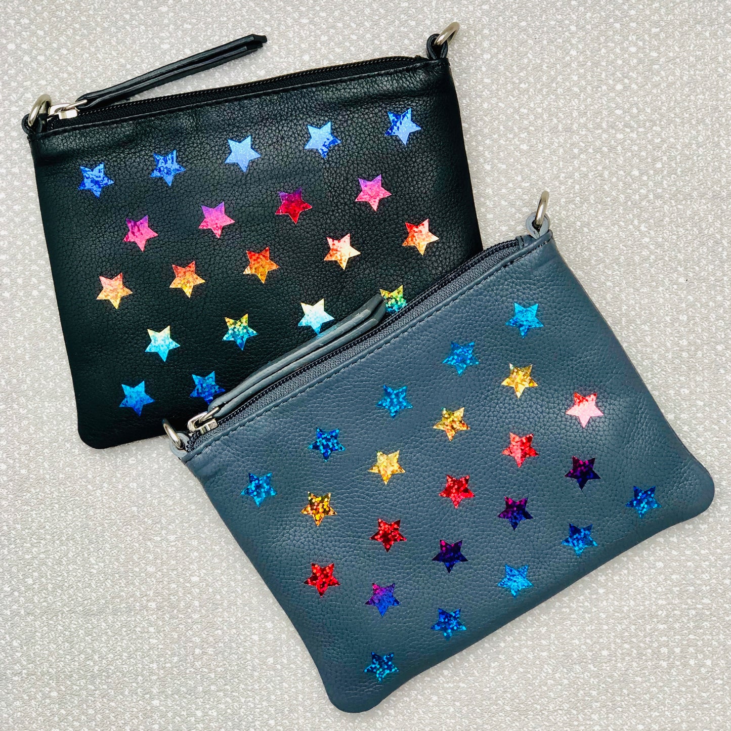 Rainbow Stars Leather Small Shoulder Clutch Bag LBR202-Grey