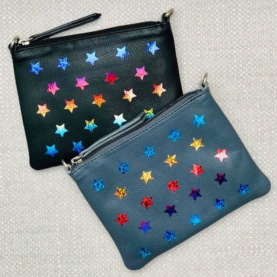 Rainbow Stars Leather Small Shoulder Clutch Bag LBR202-Grey