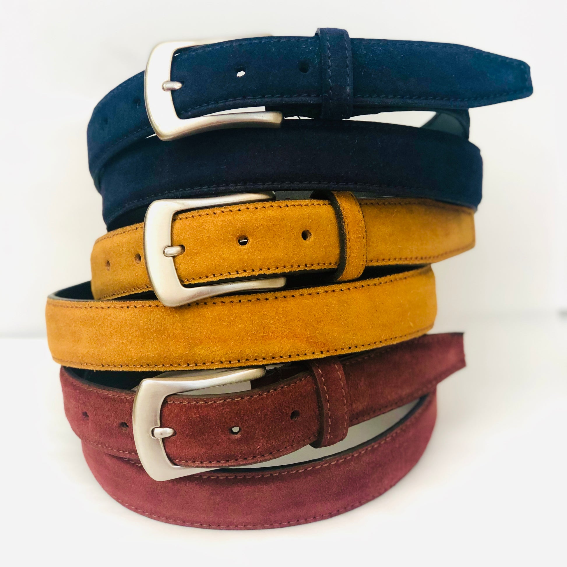 Chocolate Brown, yellow and Navy Blue Folded Leather Belt