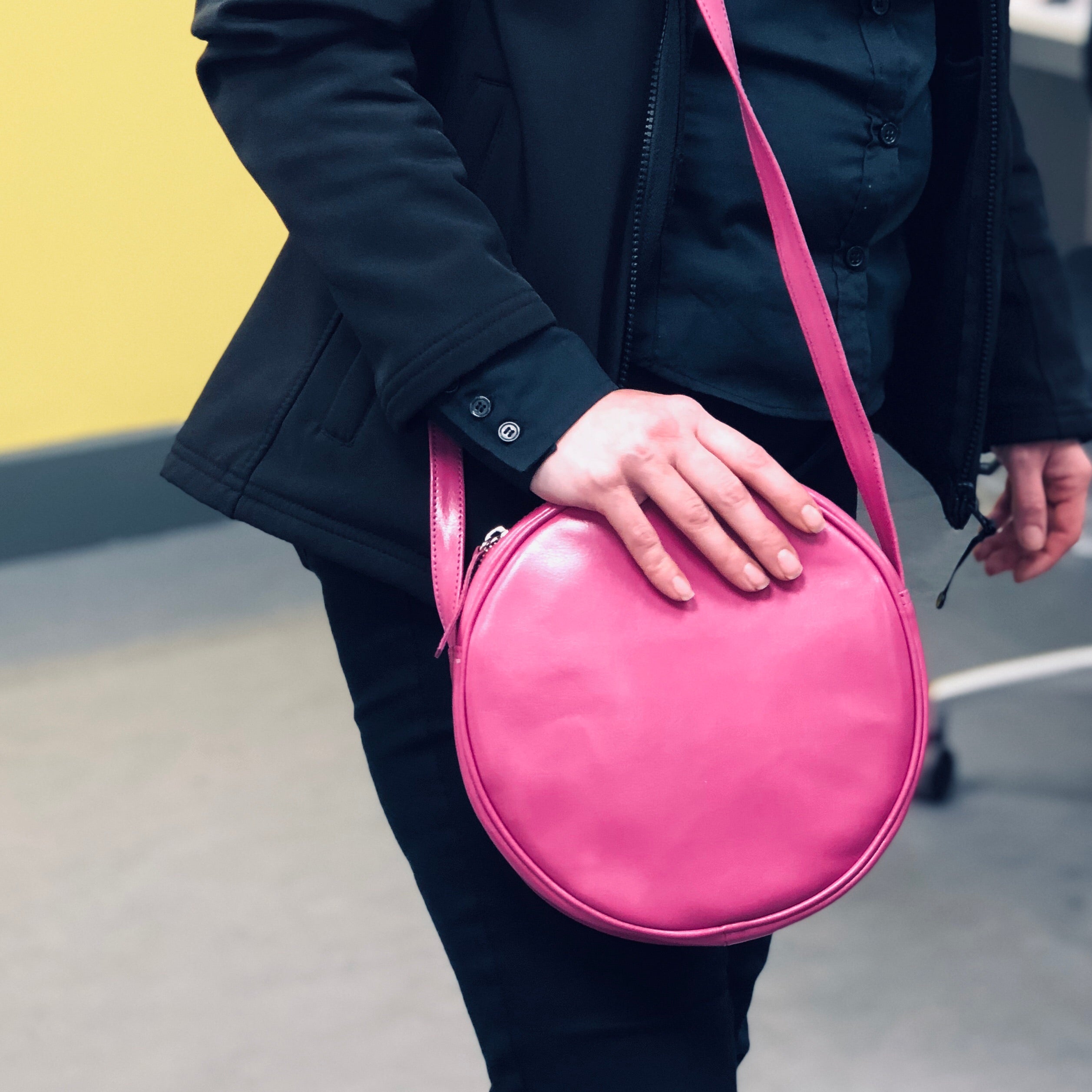 Leather Round Circle Shoulder Bag, Pink | Teal | Sky Blue | Orange | Apple  Green