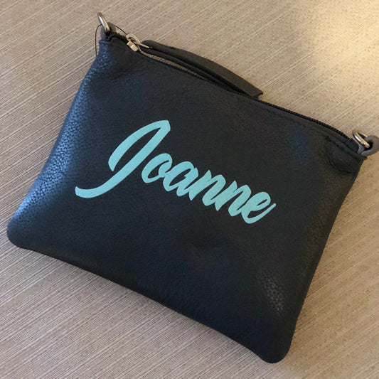 Personalised Pebbled Leather Small Clutch Shoulder Bag LBR102-Grey