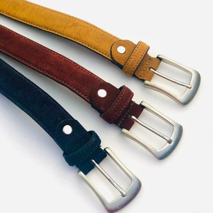 Chocolate Brown, Navy Blue and yellow Leather Belt