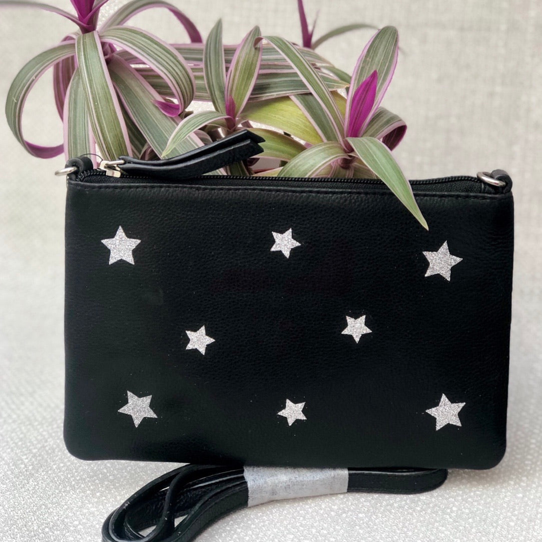 Personalised Glitter Stars Leather Clutch Bag LBR301-Multi-Stars
