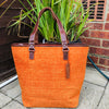 Tapestry with leather trims tote bag #LB409 Textured-Orange
