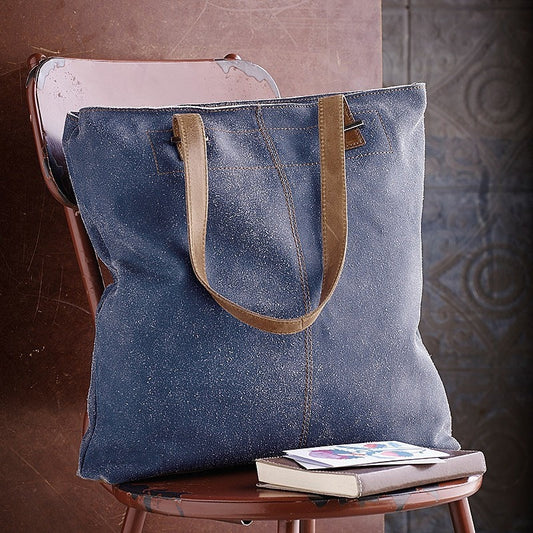 HYDESTYLE Crackle leather  tote shopper bag #LB15 Denim Blue