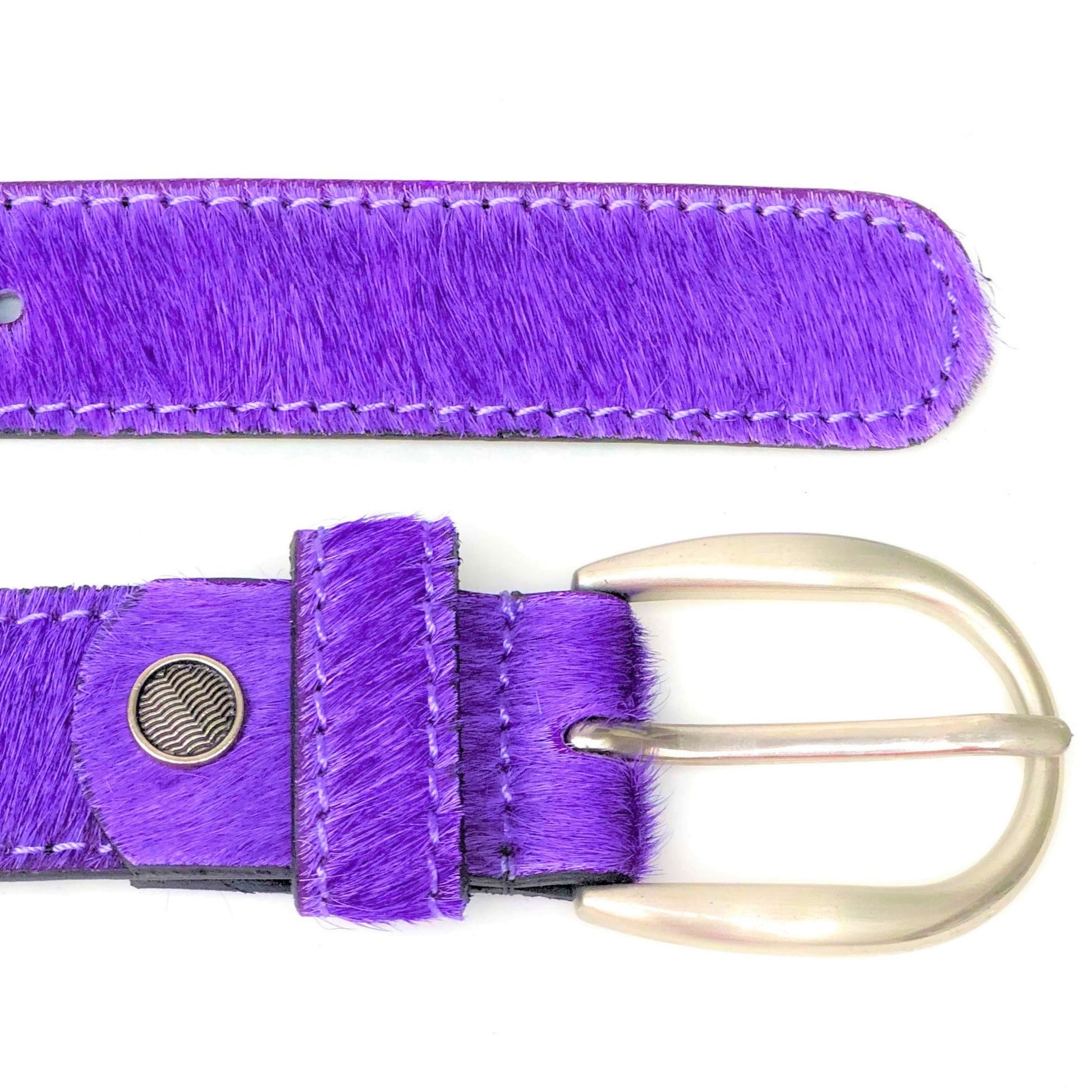 Light Purple hair-on-hide women leather belt with metal buckle