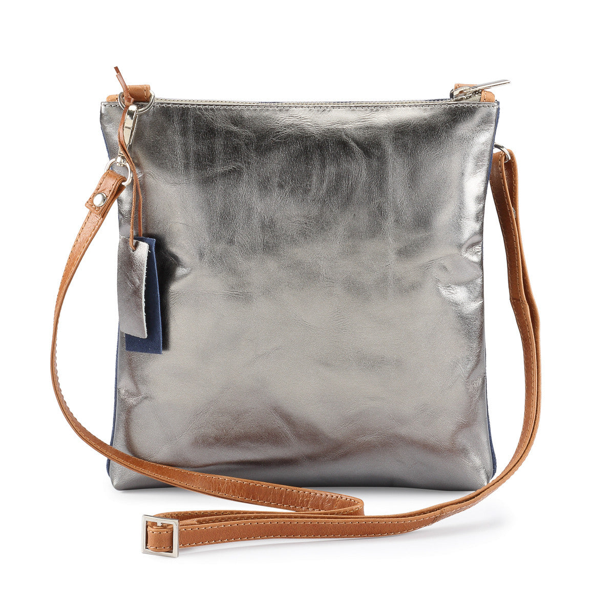 Metallic Rimor Anna 2 way leather messenger clutch bag #LW12 pewter