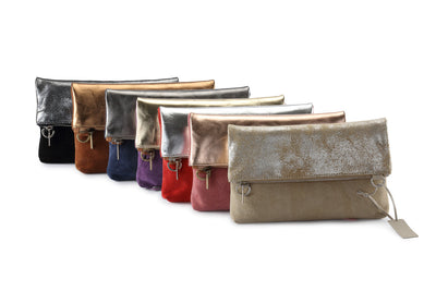 Metallic Rimor Anna 2 way leather messenger clutch bag #LW12 rose-gold