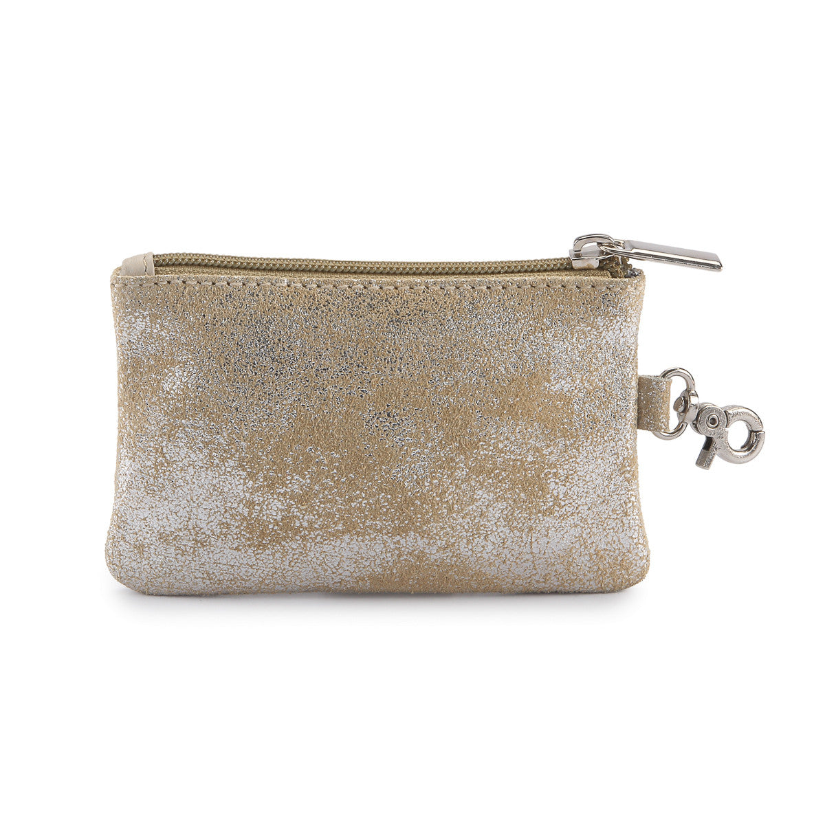 Zipped coin purse - Shiny grained calfskin, strass & gold-tone metal, white  — Fashion