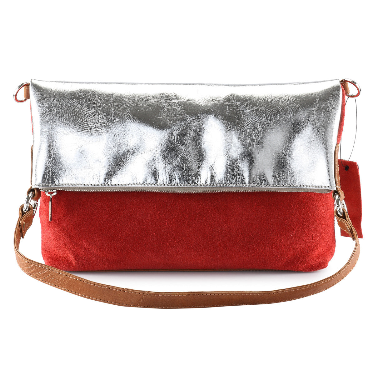 Metallic leather 4 way back pack messenger clutch bag #LB31 silver