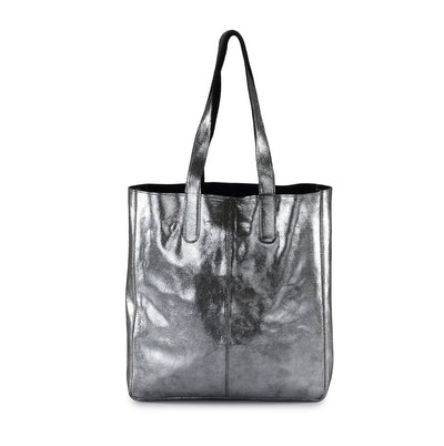 Hydestyle Metallic Sofia reversible leather tote bag #LB32 Black